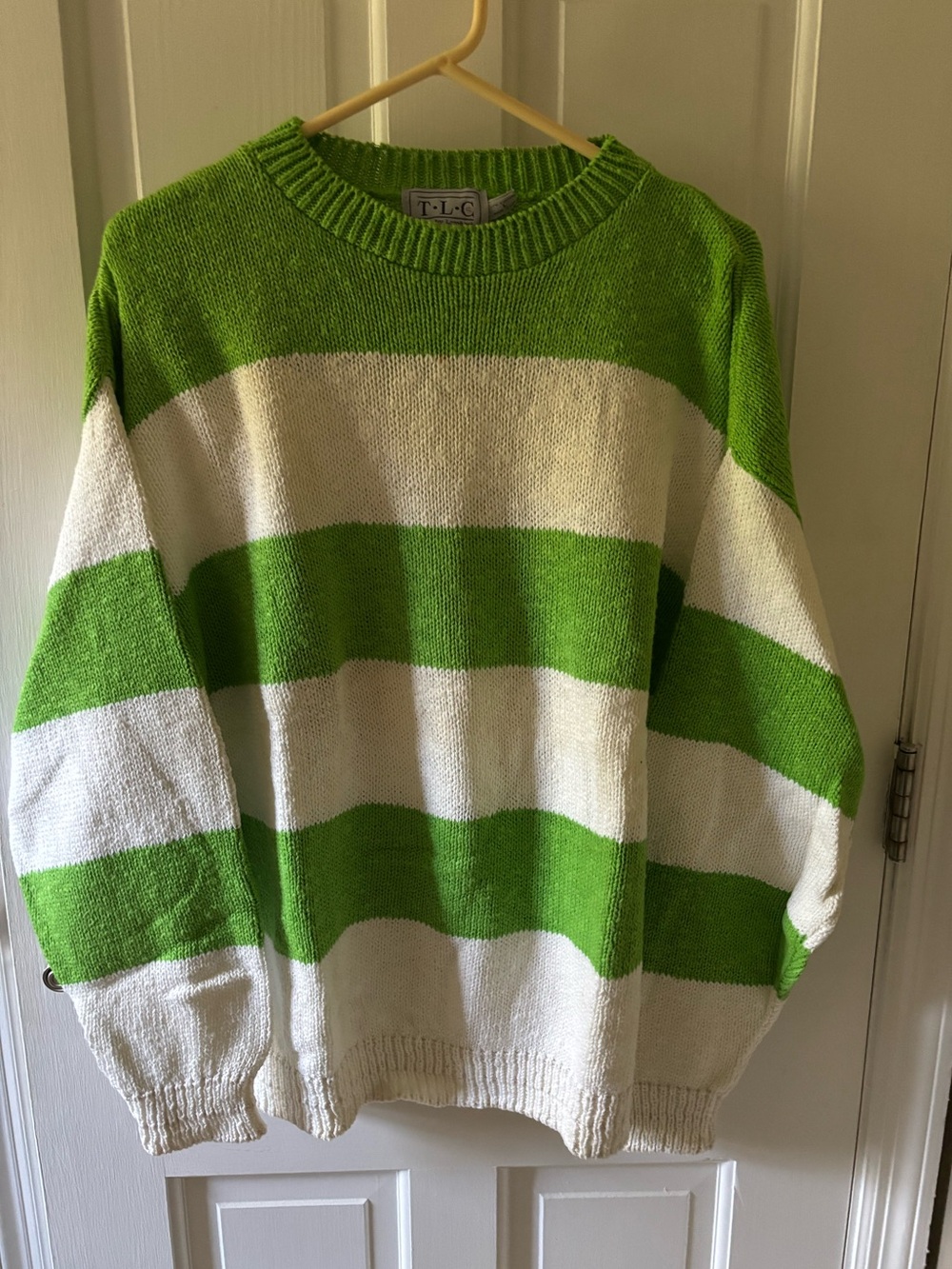 TLC Lime and White Striped Crewneck Sweater
